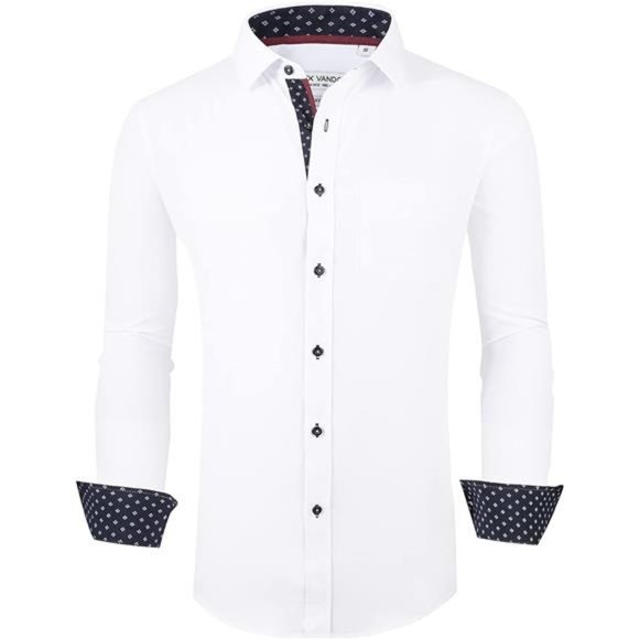 Mens Dress Shirt Wrinkle Free Regular Fit 4-Way Stretch White Men